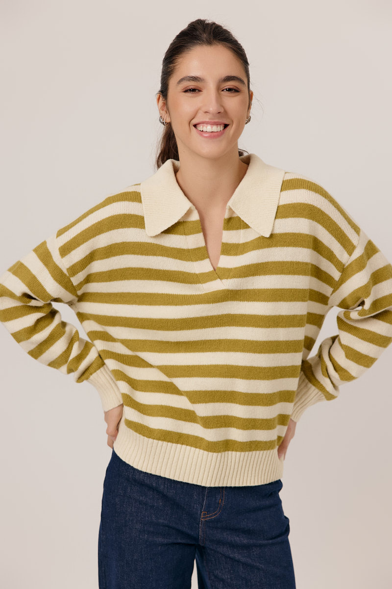 JERSEY RAYAS ELONIE COLOR OLIVA/CRUDO